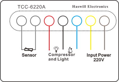 bedradingsdiagram van TCC 6220A temperatuur en lig kontroleerder